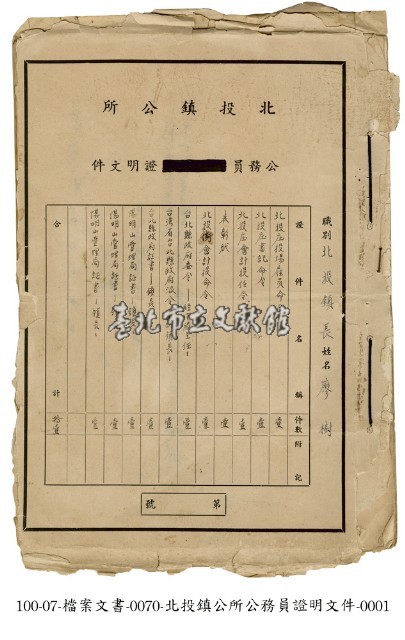 北投鎮公所公務員證明文件藏品圖，第1張