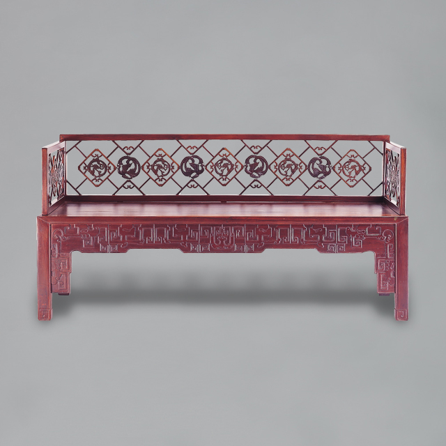 清式紫檀圍子三屏風雕龍鳳美人床