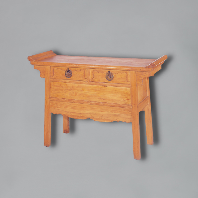 明式榆木光素面聯二翹頭悶戶櫥