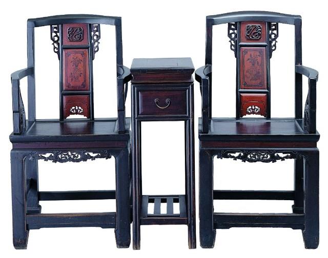 朱漆雕花福字太師椅組藏品圖，第1張
