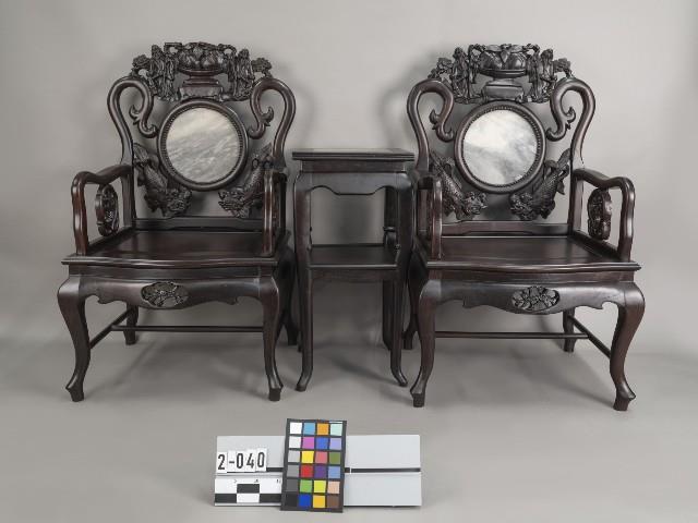 (酸枝)嵌雲石太師椅組藏品圖，第1張