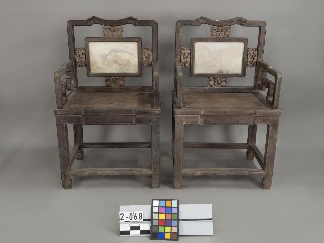 雞翅木嵌雲石太師椅一對藏品圖，第1張