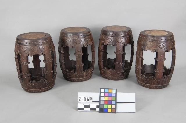 嵌瘿木鼓凳(4件)藏品圖，第1張