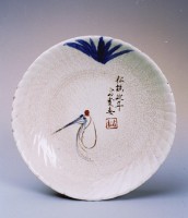 (陶器  乙48)松鶴紋盤19.5*19.5*3的圖片