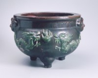 雙龍搶珠綠釉三足爐藏品圖，第1張