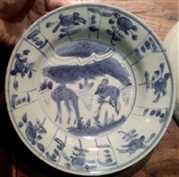 開光青花雙鹿折腰盤藏品圖，第1張