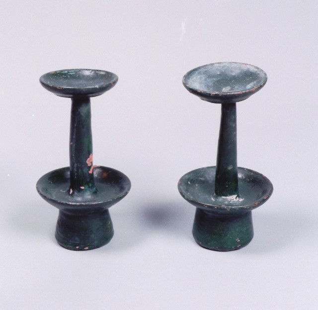 Bisque fired oil lamp with green colorcase
