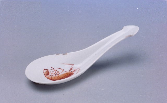 White Porcelain Spoon with Shrimp Pattern