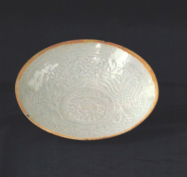 Shadowy Blue Glaze Two Phoenixes Bowl