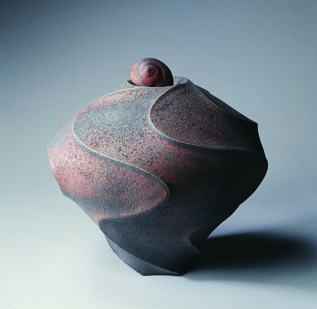 Red Carved Lidded Jar