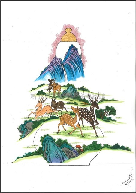 鹿芝匏瓜瓶展開圖稿藏品圖，第1張