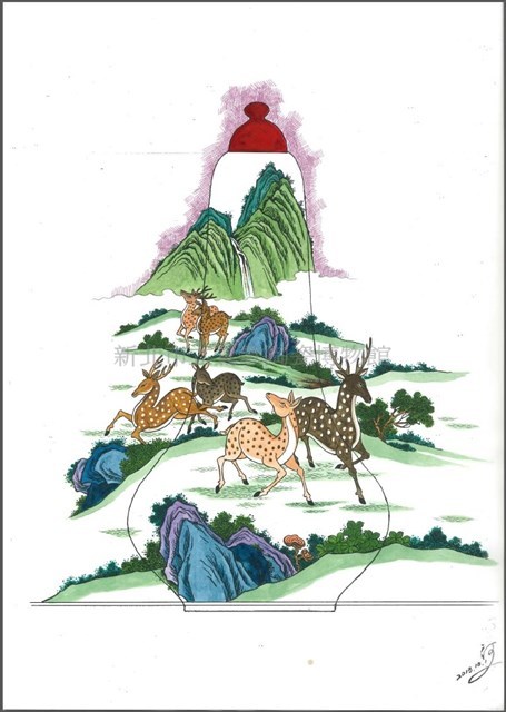 鹿芝匏瓜瓶展開圖稿藏品圖，第2張