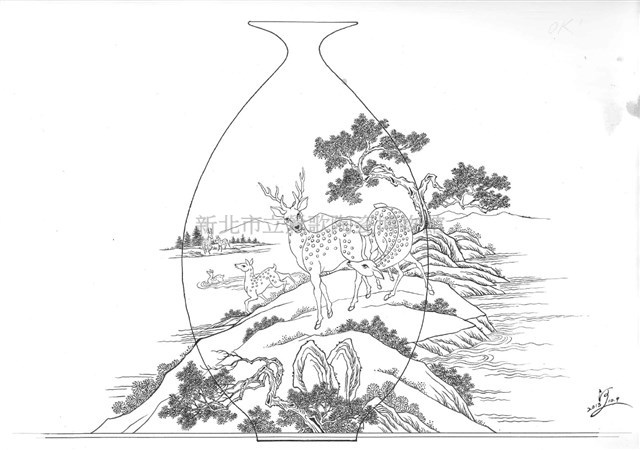 水岸花鹿橄欖瓶展開圖稿藏品圖，第3張