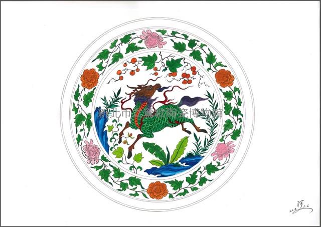 牡丹麒麟盤圖稿藏品圖，第1張