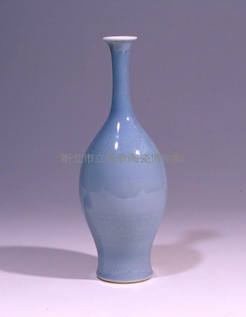 Qing Style Kangxi Water Blue Glaze Hidden Flower Thin Neck Vase Collection Image