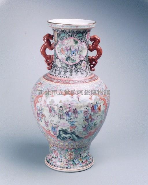 釉上彩龍耳嬰戲圖瓶藏品圖，第1張