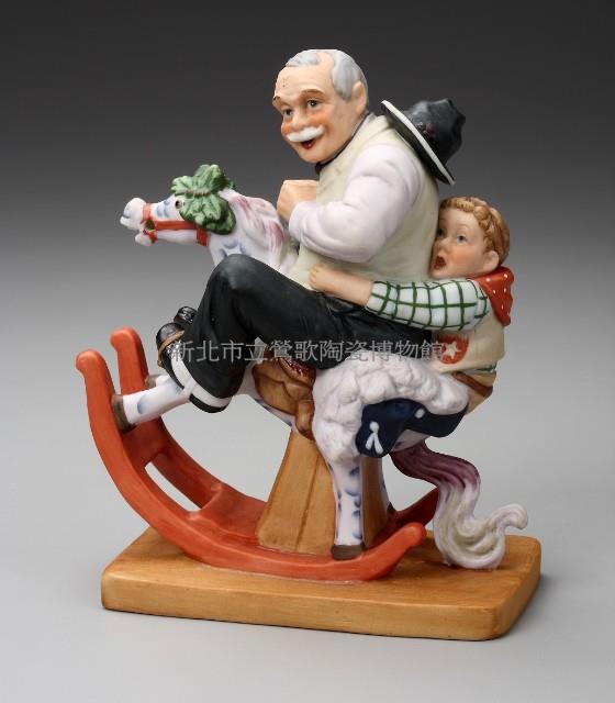 Old Man and Grandchild Riding Wood Horse Collection Image