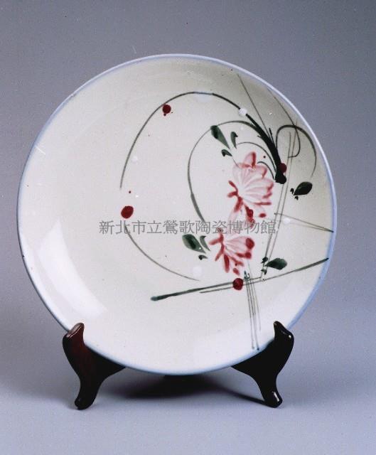 青底彩繪花卉盤（大）藏品圖，第1張