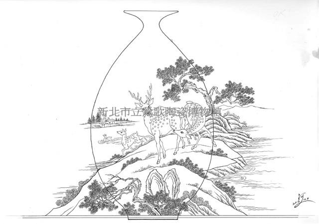 水岸花鹿橄欖瓶展開圖稿藏品圖，第3張