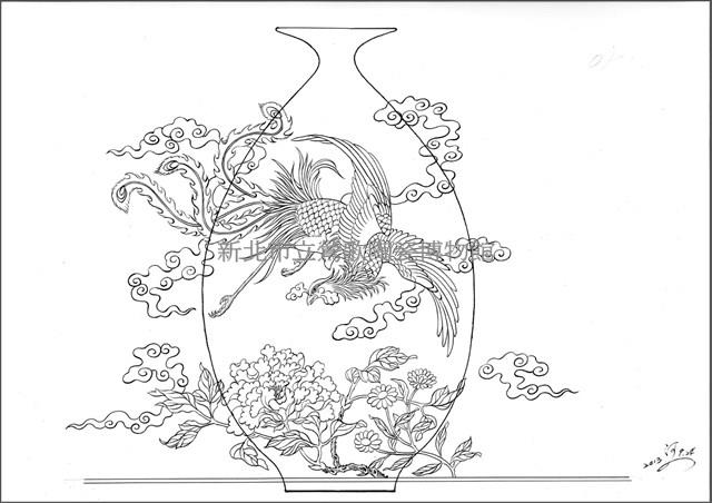 牡丹鳳凰橄欖瓶展開圖稿藏品圖，第2張