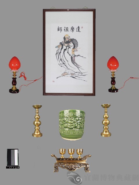 達摩祖師畫像組件(含香爐及燭台)藏品圖，第1張
