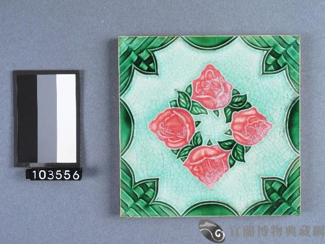 綠釉薔薇紋磁磚藏品圖，第1張