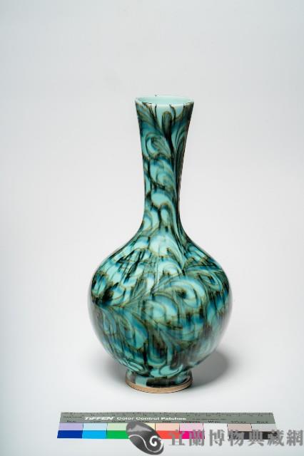 北投黑綠流釉牡丹瓶藏品圖，第1張