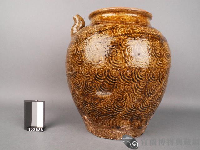 黃釉水波紋壺藏品圖，第1張