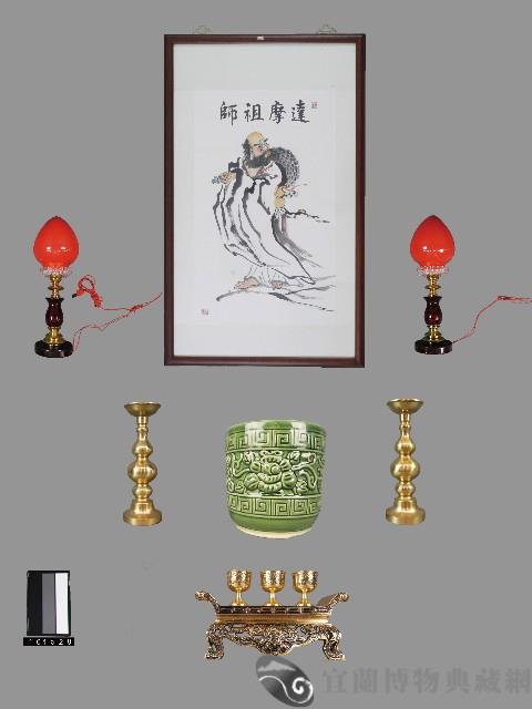 達摩祖師畫像組件(含香爐及燭台)藏品圖，第1張
